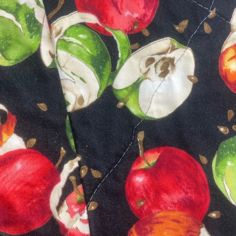 Handmade Autumn Patchwork Quilt Lap Apple Print Checkered Farmhouse Fall Fruit